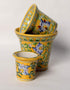 Blue Pottery Handmade Planter Set Of 3 Pieces ( 5 Inches, 4 Inches, 2.5 Inches ) - Yellow Base With Blue Flowers