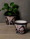 Blue Pottery Handmade Planter 5 Inches Set Of 2 Pieces - Black/White/Red Flowers