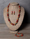 Blue Pottery Full Bead Necklace With Earrings And Bracelet (Red)