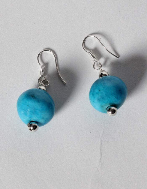 Blue Pottery Guccha Neckalce With One Bead Earring - Turquoise Base With Yellow Flowers