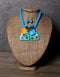 Blue Pottery Guccha Neckalce With One Bead Earring - Turquoise Base With Yellow Flowers