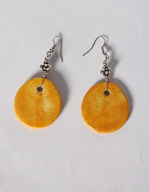 Blue Pottery Seven Pendant Necklace With Earring - Yellow