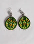 Blue Pottery Reversible Style Five Pendant Neckalce With Earring - Green With Yellow (Two in One)