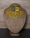 Blue Pottery Reversible Style Five Pendant Neckalce With Earring - Green With Yellow (Two in One)