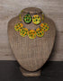 Blue Pottery Reversible Style Five Pendant Neckalce With Earring - Green With Yellow (Two in One)