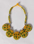 Blue Pottery Reversible Style Five Pendant Neckalce With Earring - Green With Yellow (Two in One)