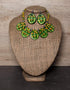 Blue Pottery Reversible Style Five Pendant Neckalce With Earring - Green With Yellow (Two in One)