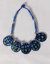 Blue Pottery Reversible Style Five Pendant Neckalce With Earring - Turquoise, Blue (Two In One)