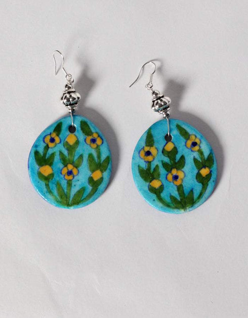 Blue Pottery Reversible Style Five Pendant Neckalce With Earring - Turquoise, Blue (Two In One)