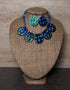 Blue Pottery Reversible Style Five Pendant Neckalce With Earring - Turquoise, Blue (Two In One)