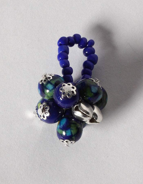 Blue Pottery 3 Bead Side Necklace With Earring, Ring And Bracelet - Blue