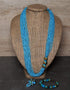 Blue Pottery 3 Bead Side Necklace With Ring And Bracelet - Turquoise