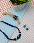 Blue Pottery One Bead Necklace With Earring And Ring - Blue