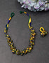 Blue Pottery Knot Necklace With Ring - Yellow And Blue