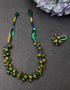 Blue Pottery Knot Necklace With Ring - Green & Yellow