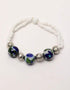 One Bead Necklace With Earring & Bracelet- White Blue