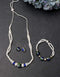 One Bead Necklace With Earring & Bracelet- White Blue