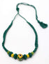 Blue Pottery One Bead Necklace -Green & Yellow With Earring