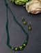 Blue Pottery One Bead Necklace -Green & Yellow With Earring