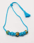 Blue Pottery 5 Bead Necklace With Bracelet & 2 Bead Earring (Turq)