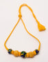 Blue Pottery 5 Bead Necklace With 2 Bead Earring (Yellow Base With Blue Flowers)