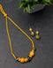 Blue Pottery 5 Bead Necklace With 2 Bead Earring (Yellow Base With Blue Flowers)