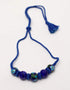 Blue Pottery Handmade 5 Bead Necklace With Bracelet And One Bead Earring - Blue Colour