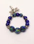 Blue Pottery Handmade 5 Bead Necklace With Bracelet And One Bead Earring - Blue Colour