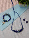 Blue Pottery Handmade 5 Bead Necklace With Bracelet And One Bead Earring - Blue Colour