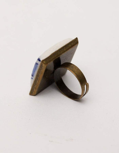 Blue Pottery - Hand Made Braclet With Ring & Hair Clip