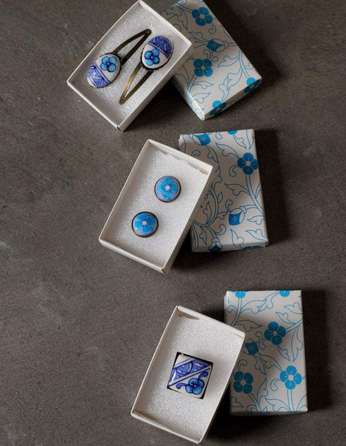 Blue Pottery - Hand Made Ring With Tic Tac Pins & Cufflink