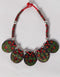 Blue Pottery Reversible Style Five Pendant Neckalce With Earring - Red With Black (Two In One)