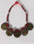 Blue Pottery Reversible Style Five Pendant Neckalce With Earring - Red With Black (Two In One)