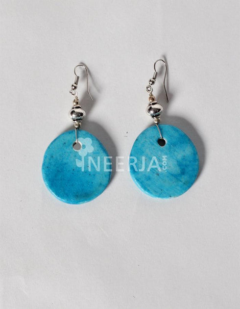 Blue Pottery Handmade Seven Pendant Necklace With Earring - Plain Turquoise