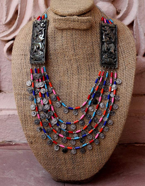 Beaded Necklace With Metal Charms