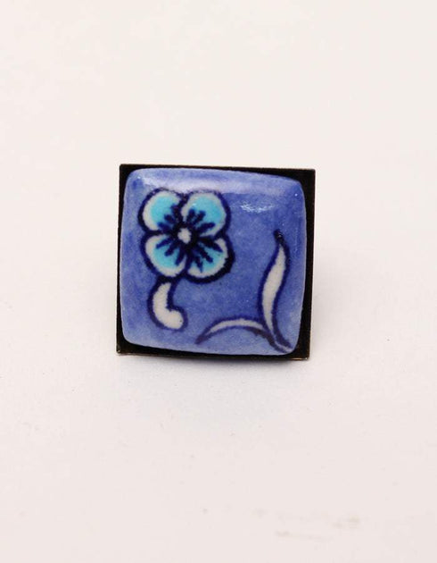 Blue Pottery Handmade Earring With Ring & Hair pin