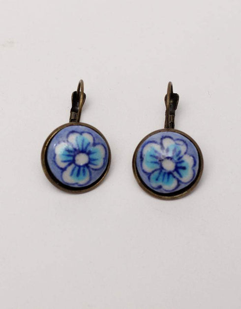 Blue Pottery Handmade Earring With Ring & Hair pin