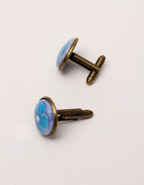 Blue Pottery - Hand Made Ring With Tic Tac Pins & Cufflink