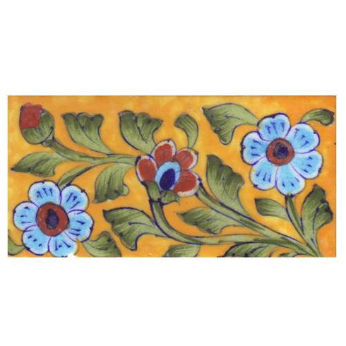 Flowers Deisgn on Yellow Base Tile