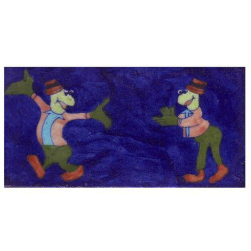 Two Green,Brown and Turquoise Cartoon design with Blue Base Tile