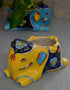 Blue Pottery Elephant Plant Holder Yellow & Blue