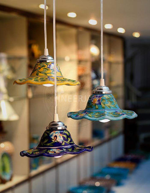 Blue Base with Green Leaves Hanging Lamp