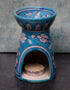 Jaipur Blue Pottery Handmade Aroma Oil Diffuser Small in Turquoise Base With White Floral & Leaves