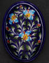 Turquoise Flower design on Blue Base Oval Plate 8