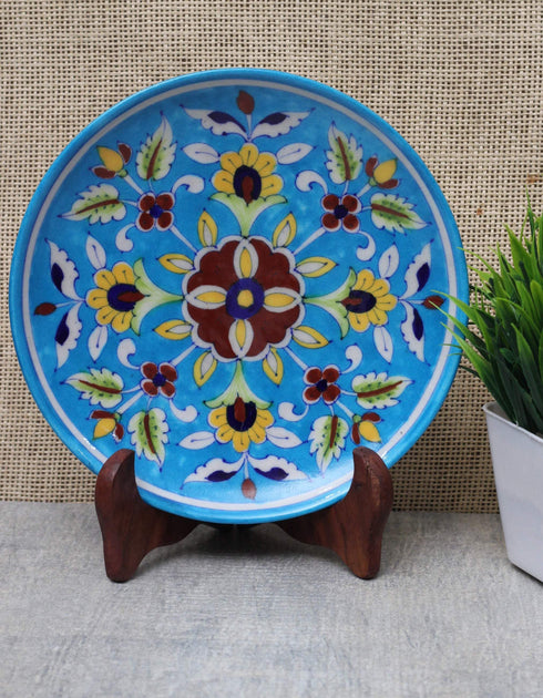 Turquoise Base with Yellow Flowers 8 Plate