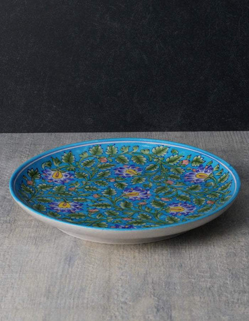 Turquoise Base Floral Design Wall Hanging Plate 12