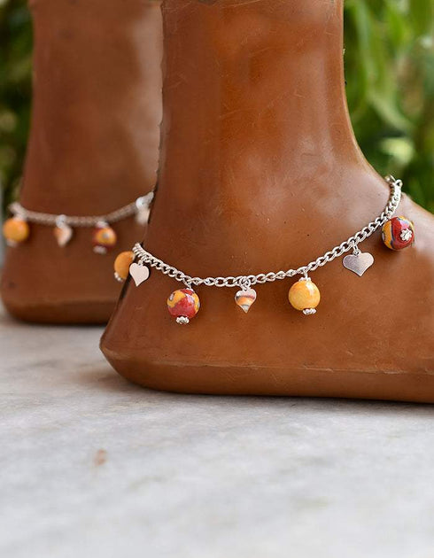 Anklets With Neerja Blue Pottery Beads in Yellow