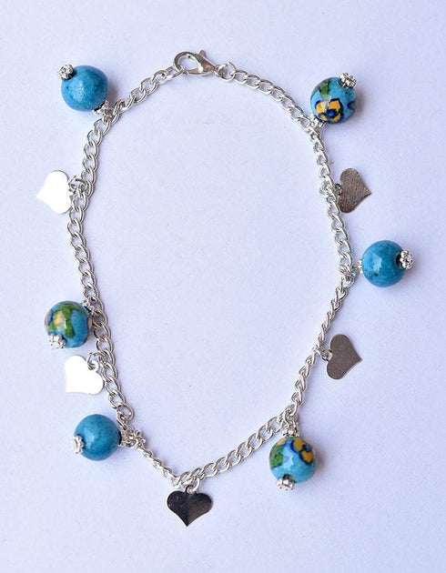 Anklets With Neerja Blue Pottery Beads in Turquoise