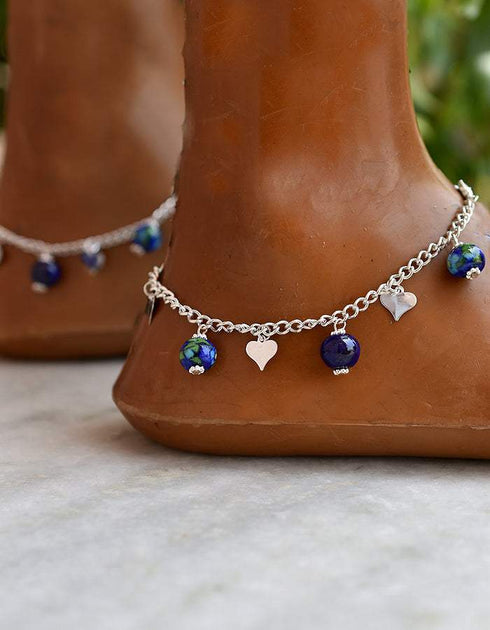 Anklets With Neerja Blue Pottery Beads in Blue