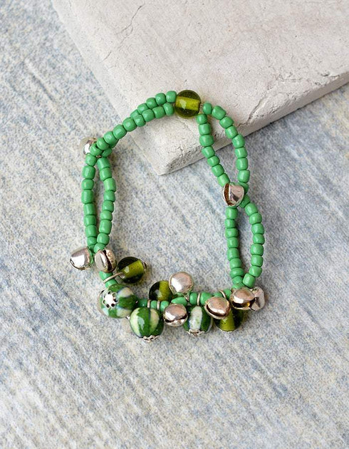 Handmade Stretchable Bracelet With Blue Pottery Beads